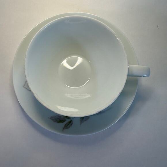 Noritake Edenrose 2 Flat Cup & Saucer Sets Gray/Pink/White Roses VTG - Picture 12 of 15